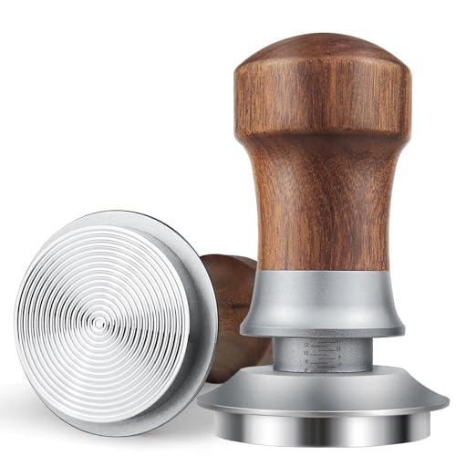 MICXNIC Kaffee-Tamper, federbelasteter 54 mm Tamper mit selbstnivellierendem Kragen, einstellbare Tiefe, Tamper Werkzeug, Holzgriff, Edelstahl-Gewindeboden von MICXNIC