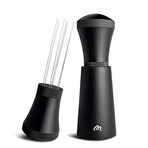 MICXNIC Wdt Tool, Aluminium Wdt Tool Espresso mit Ständer, Kaffee Distributor mit 7 0.3mm Dickem Edelstahl Espresso Nadel für Barista, Schwarz (3 Ersatznadeln) von MICXNIC