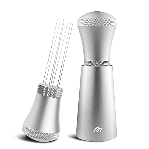 Wdt Tool, Aluminium Wdt Tool Espresso mit Ständer, Kaffee Distributor mit 7 0.3mm Dickem Edelstahl Espresso Nadel für Barista, Silber (3 Ersatznadeln) von MICXNIC