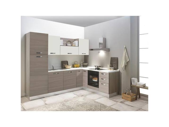 Eckküche Sofia mit Geräten ca. 270x195 cm Weiß/Ulmefarben von MID.YOU