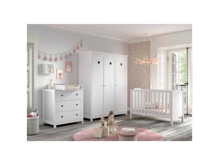 Vipack BABYZIMMER, Weiß, Holz, Kiefer, teilmassiv,massiv, 6 Fächer, 3 Schubladen, höhenverstellbar, Aufbauanleitung im Karton, Lattenrost inklusive, von Vipack