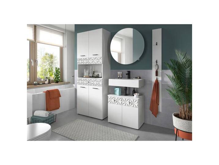 MID.YOU BADEZIMMER, Weiß, Metall, 4-teilig, 5 Fächer, 146 cm, FSC MIX, stehend, Badezimmer, Badmöbelsets & Badmöbelserien, Badmöbel-Sets von MID.YOU