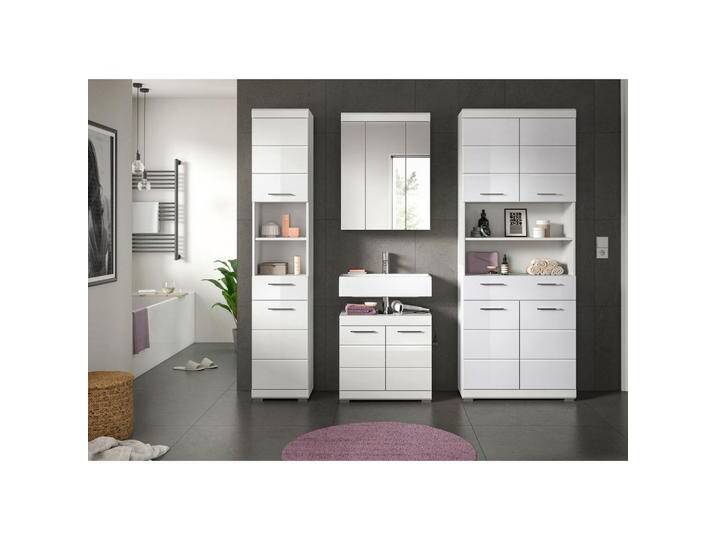 MID.YOU BADEZIMMER, Weiß Hochglanz, Kunststoff, 4-teilig, 13 Fächer, 2 Schubladen, 171 cm, FSC MIX, stehend, Badezimmer, Badmöbelsets & von MID.YOU