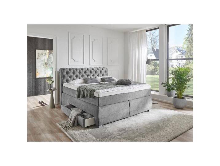 MID.YOU BOXSPRINGBETT, Grau, H2 + H3, Höhe ca. 19 cm, 180x200 cm, gepolstertes Kopfteil, Topper durchgehend, in verschiedenen Größen erhältlich, von MID.YOU