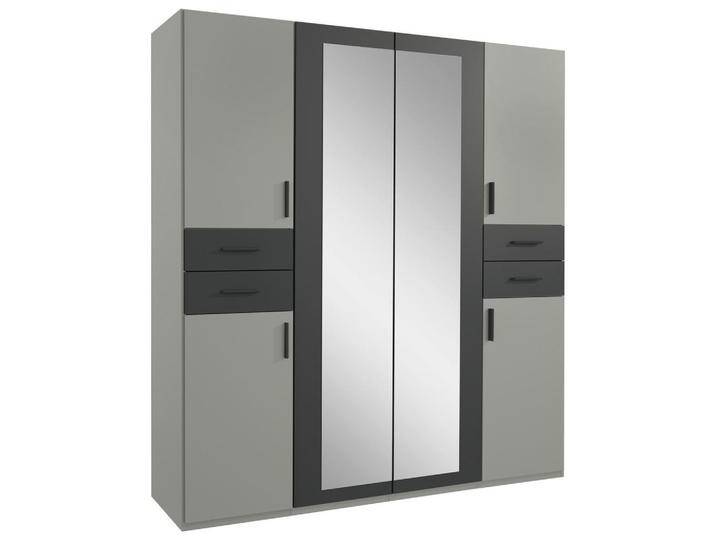 MID.YOU DREHTÜRENSCHRANK Wimex VEGAS, Graphit, Grau, Sahara, Glas, 5 Fächer, 4 Schubladen, 180x208x58 cm, BQ - Bündnis für Qualität, Made in Germany, von MID.YOU