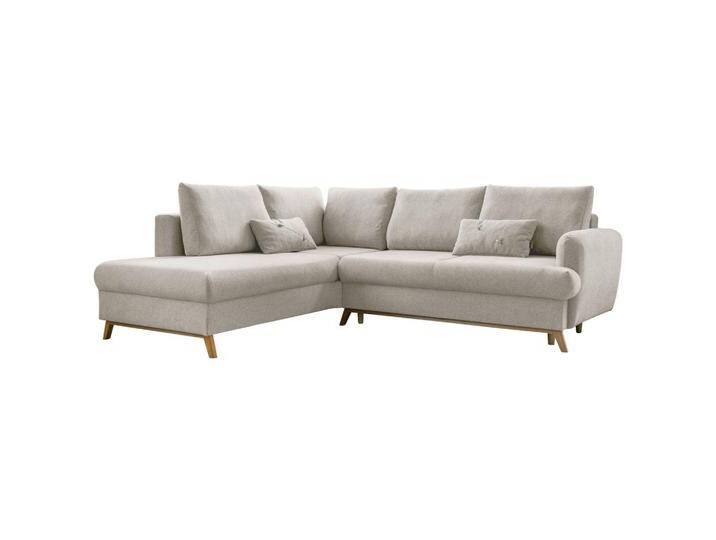 MID.YOU ECKSOFA, Beige, Eiche, Uni, 6-Sitzer, Füllung: Schaumstoffflocken,Schaumstoffflocken, Ottomane links, L-Form, 242x202 cm, Made in EU, von MID.YOU