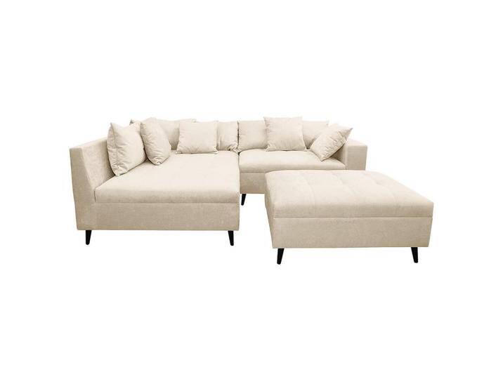MID.YOU Ecksofa, Beige, Birke, 3-Sitzer, Füllung: Schaumstoffflocken,Schaumstoffflocken, Ottomane links, L-Form, 247x174 cm, Made in EU, Rücken echt, von MID.YOU