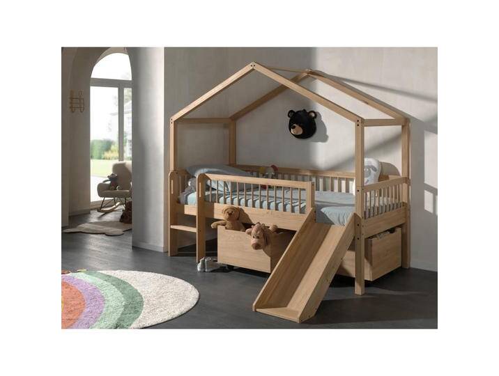 Vipack HAUSBETT, Eiche, Holz, Eiche, massiv, Höhe ca. 20 cm, 90x200 cm, Holzmöbel, Kinderbetten Holz von Vipack