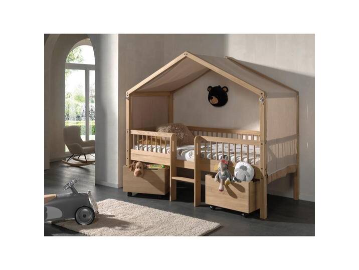 Vipack HAUSBETT, Eiche, Holz, Eiche, massiv, Höhe ca. 20 cm, 90x200 cm, Holzmöbel, Kinderbetten Holz von Vipack