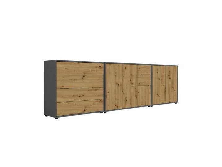 MID.YOU SIDEBOARD, Anthrazit, Eiche Artisan, 4 Fächer, 6 Schubladen, 263.5x73x33 cm, Made in Germany, erweiterbar, stehend, in verschiedenen Größen von MID.YOU
