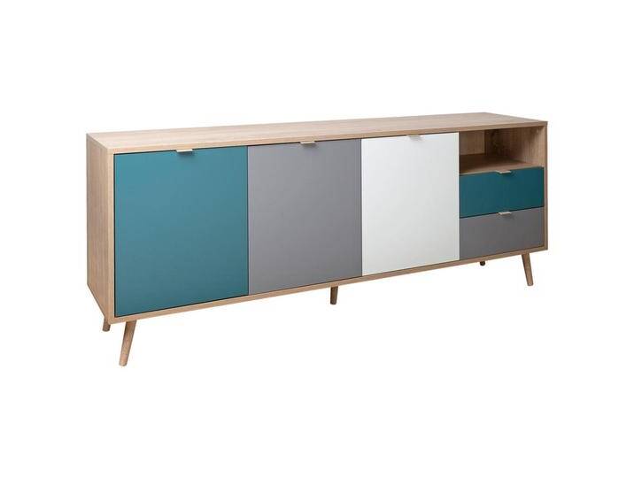 MID.YOU SIDEBOARD, Grau, Weiß, Eiche, Petrol, 2 Fächer, 2 Schubladen, 180x71x40 cm, Wohnzimmer, Kommoden & Sideboards, Sideboards von MID.YOU