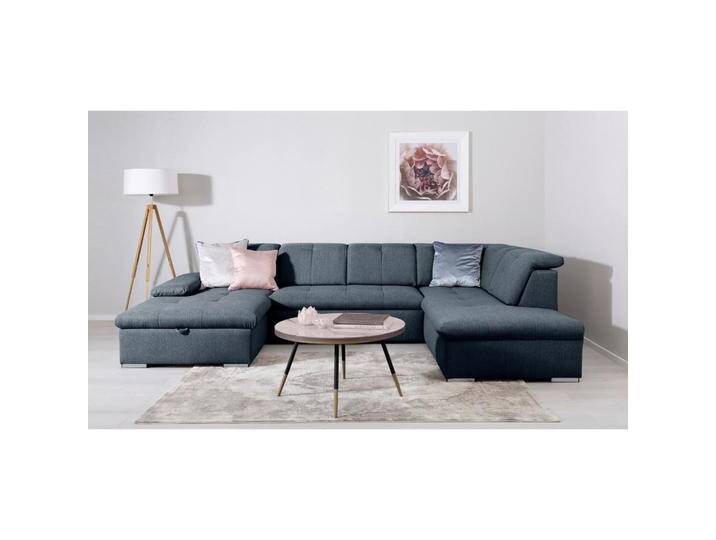 MID.YOU WOHNLANDSCHAFT Ramzes, Dunkelblau, 6-Sitzer, U-Form, 328x215 cm, Made in EU, seitenverkehrt erhältlich, Rücken echt, Wohnzimmer, Sofas & von MID.YOU