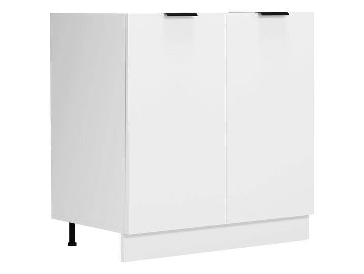 Spülenschrank FASOLA - weiß - 80 cm, modern, mit zwei Drehtüren, verstellbare Füße, elegante schwarze Aufsatzgriffe von MID.YOU