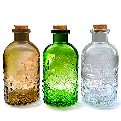 Kleine transparente Glas-Apotheker-Diffusor, dekorative Flaschen, Vasen, Heimdekorationen, Ornamente mit Korkdeckel, Gewürzbehälter, Zaubergläser, 3er-Set, Antik-/Vintage-Stil Kleine transparente Glas-Apotheker-Diffusor, dekorative Flaschen, Vasen, Heimdekorationen, Ornamente mit Korkdeckel, Gewürzbehälter, Zaubergläser, 3er-Set, Antik-/Vintage-Stil von MIDANGGU