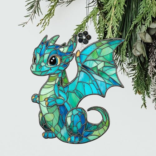 Baby-Drache Buntglas-Ornament, Acryl-Fenster-Sonnenfänger-Dekoration, niedlicher blauer Drache, Fantasie-Dekoration für Weihnachtsbaum, Kinderzimmer oder Zuhause, Geschenk für Frauen, Mutter von MIDEFINCH