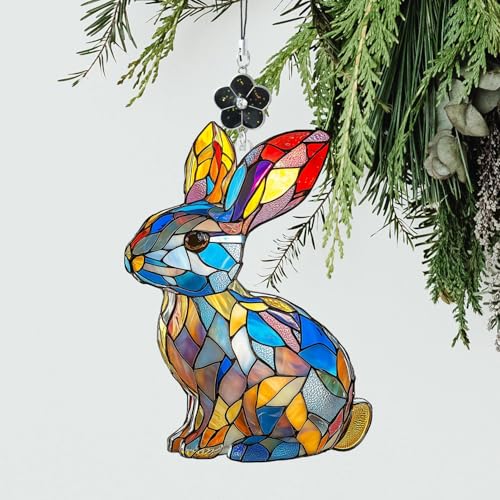 Hasen-Glasornament, Acryl-Fenster-Sonnenfänger-Dekoration, buntes Häschen-Dekor für Weihnachtsbaum, Osterferien, Garten oder Zuhause, Geschenk für Frauen, Mutter, Geburtstag Hasen-Glasornament, Acryl-Fenster-Sonnenfänger-Dekoration, buntes Häschen-Dekor für Weihnachtsbaum, Osterferien, Garten oder Zuhause, Geschenk für Frauen, Mutter, Geburtstag von MIDEFINCH