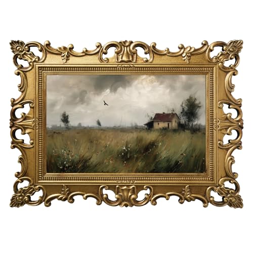 Kunstdruck auf Leinwand, Vintage-Stil, Barock-Stil, Holzrahmen, rustikale Landschaft, mit Landhaus, dunklen Wolken und Raben, europäischer Stil, Heimdekoration für Wohnzimmer, Schlafzimmer, 27,9 x Kunstdruck auf Leinwand, Vintage-Stil, Barock-Stil, Holzrahmen, rustikale Landschaft, mit Landhaus, dunklen Wolken und Raben, europäischer Stil, Heimdekoration für Wohnzimmer, Schlafzimmer, 27,9 x von MIDEFINCH