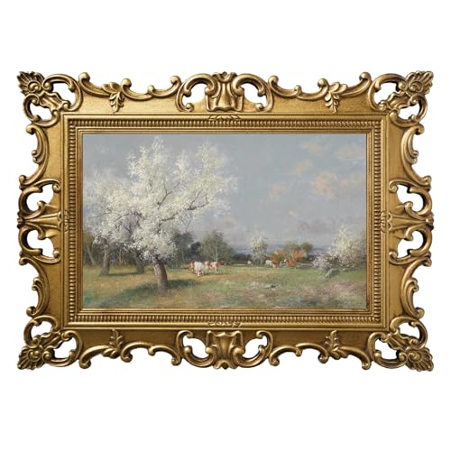 Kunstdruck auf Leinwand im Vintage-Stil, Barock-Stil, mit Holzrahmen, ländliche Landschaft, mit Kühen und blühenden Bäumen, europäischer Stil, Heimdekoration für Wohnzimmer, Schlafzimmer, Flur, 27,9 x Kunstdruck auf Leinwand im Vintage-Stil, Barock-Stil, mit Holzrahmen, ländliche Landschaft, mit Kühen und blühenden Bäumen, europäischer Stil, Heimdekoration für Wohnzimmer, Schlafzimmer, Flur, 27,9 x von MIDEFINCH