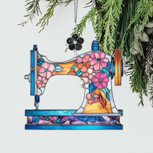 Nähmaschine Buntglas-Ornament, Acryl-Sonnenfänger-Dekoration, bunte Vintage-Nähmaschine mit Blumendekor für Weihnachtsbaum, Bastelraum oder Zuhause, Geschenk für Frauen und Mütter Nähmaschine Buntglas-Ornament, Acryl-Sonnenfänger-Dekoration, bunte Vintage-Nähmaschine mit Blumendekor für Weihnachtsbaum, Bastelraum oder Zuhause, Geschenk für Frauen und Mütter von MIDEFINCH