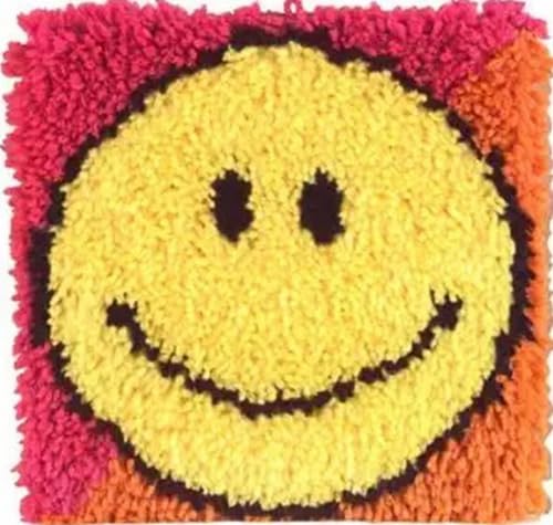 Knüpfhaken-Set Kissen (43 X 43 Cm), Smiley-Gesicht, Diy-Kissen, Teppich, Matte, Knüpfhaken-Teppich-Sets, Handarbeit, Stickerei, Kissenbezug, Häkeln, Sofa, Handgefertigt von MIDUNU