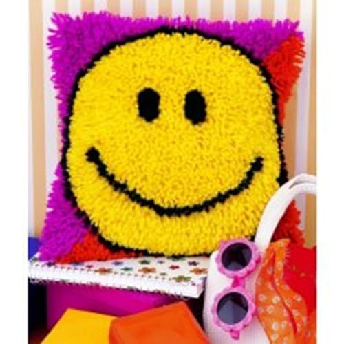 Knüpfkissen-Set „Smile“ (43 cm × 43 cm), Knüpfhaken-Set Für Anfänger, Überwurf-Kissenbezug, Muster, Bedrucktes Sofakissen, Häkelnadel-Stickerei Für Heimdekoration von MIDUNU