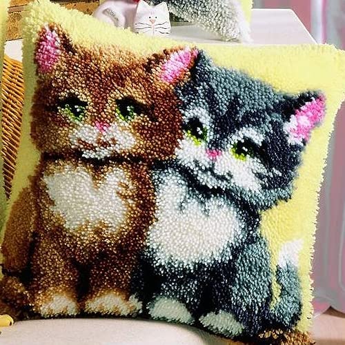 MIDUNU Knüpfset Für Kissen (43 X 43 Cm), Knüpfset Für Katzen, Elefantenmuster, Diy-Teppich, Nadelbasteln, Shaggy-Kinderteppichmuster, Kreuzstich von MIDUNU