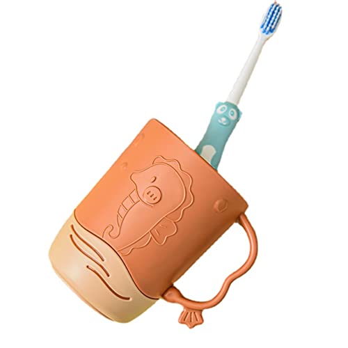 MIEDEON Niedlich Mundwasserbecher Kinder Zahnputzbecher Paare Zahnputzbecher Cartoon Seepferdchensmuster Wasserbecher (Orange,4.2X3.1In) von MIEDEON