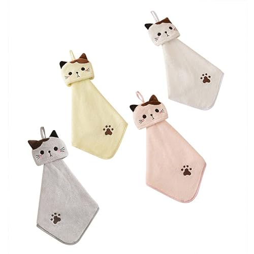MIEDEON Schnelltrocknend Handtücher für Kinder 4 Stück Kinderhandtuch Katzenmotiv Handtücher Niedlich Waschlappen Saugfähige Reinigungstücher (Grau,30X30CM) von MIEDEON