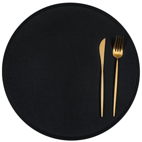 MIEDEON Untersetzer 5er Platze Set Tisch Untersetzer Teller Rund Tischläufe Isolierte Hitzebeständig Tischset Getränkeuntersetzer (Schwarz,38CM) von MIEDEON