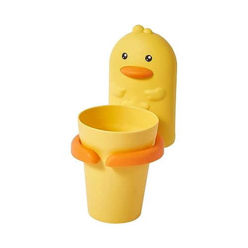 MIEDEON Wandbehang Zahnbürstenhalter Kinder Mundbecher 2 Pack Cartoon Ente Aufbewahrungshalter Niedlich Gelb Zahnputzbecher Bade Halterung (2 Gelb,6X3.9In) von MIEDEON