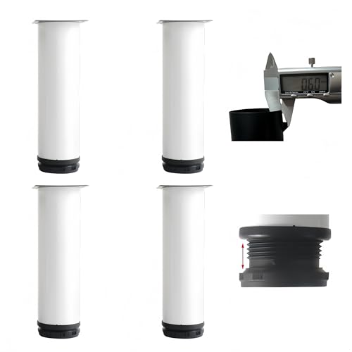MIEGUIWOR 4 Stück Möbelfüße Verstellbar, Höhenverstellbare Füße (0-15mm) - Rostfreier Edelstahl (0.6mm) - ABS-Einsteller Schont Böden - für Schränke, Tische, Küche, Bad, DIY (weiß,10cm) von MIEGUIWOR