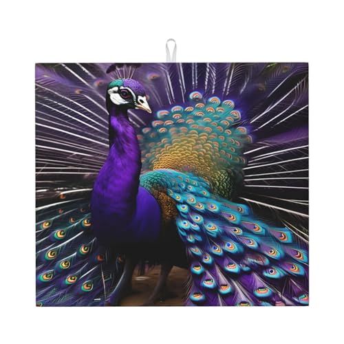 Lila Trockenmatten mit Pfauendruck für die Küche Trockene Tischplattenablage Geschirrständer sehr saugstark 45 x 40 cm von MIEKGPS