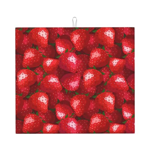 Rot Trockenmatten mit Erdbeer-Print für Küche Trockene Tischplattenablage Geschirrständer sehr saugstark 45 x 40 cm von MIEKGPS
