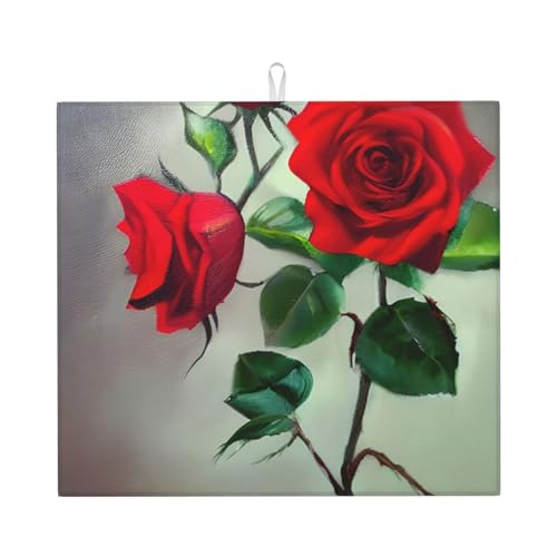 Rote Rose Bild Print Küchen-Trocknermatte Trockene Tischplatte Geschirrständer Unterlage sehr saugfähig 45 x 40 cm von MIEKGPS