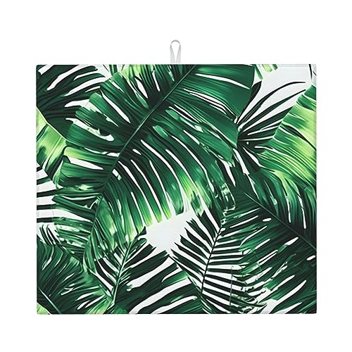 Tropische Palme Bananenblätter Druck Trocknermatten für die Küche Trockenunterlage Tischablage Geschirrständer sehr saugfähig 45 x 40 cm von MIEKGPS