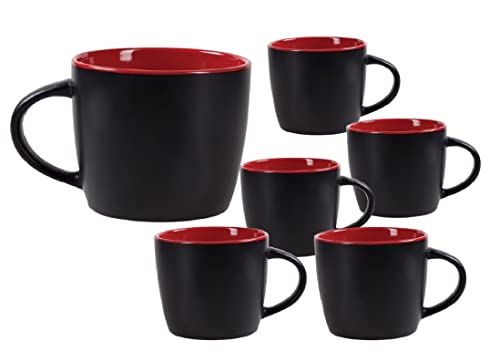 6 große Kaffeetassen mit schwarzem Henkel, 350 ml, Keramikbecher, spülmaschinenfest, für Kaffee, Kakao, Latte, Tee, Geschenk (Rot) von MIELIMON