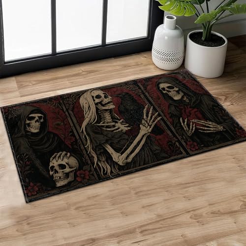 MIEPOS Fußmatte mit Gothic-Totenkopf-Motiv, Skelett-Raben und Blumenmuster, 74,9 x 43,2 cm, rutschfeste Gummi-Unterseite, Fußmatten, Eingangs-Teppich, für Wohnzimmer, Büro, Eingangsbereich MIEPOS Fußmatte mit Gothic-Totenkopf-Motiv, Skelett-Raben und Blumenmuster, 74,9 x 43,2 cm, rutschfeste Gummi-Unterseite, Fußmatten, Eingangs-Teppich, für Wohnzimmer, Büro, Eingangsbereich von MIEPOS