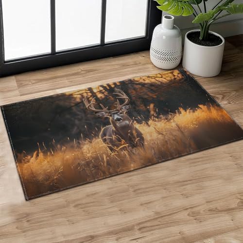 MIEPOS Fußmatte mit Hirschmotiv in goldener Wiese bei Sonnenuntergang, 74,9 x 43,2 cm, rutschfeste Gummi-Unterseite, Fußmatten, Eingangsteppich, für Wohnzimmer, Büro, Wohnmobil, Küche, Eingangsbereich MIEPOS Fußmatte mit Hirschmotiv in goldener Wiese bei Sonnenuntergang, 74,9 x 43,2 cm, rutschfeste Gummi-Unterseite, Fußmatten, Eingangsteppich, für Wohnzimmer, Büro, Wohnmobil, Küche, Eingangsbereich von MIEPOS