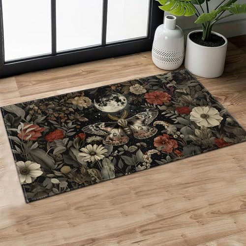 MIEPOS Mystic Moth Fußmatte für den Innenbereich, Mond mit Blumenmuster auf schwarzem Hintergrund, 74,9 x 43,2 cm, rutschfeste Gummi-Unterseite, Fußmatten, Eingangsteppich, für Wohnzimmer, Büro MIEPOS Mystic Moth Fußmatte für den Innenbereich, Mond mit Blumenmuster auf schwarzem Hintergrund, 74,9 x 43,2 cm, rutschfeste Gummi-Unterseite, Fußmatten, Eingangsteppich, für Wohnzimmer, Büro von MIEPOS