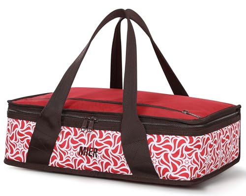 MIER Isolierte Auflaufform für heiße oder kalte Speisen, Thermo-Lebensmittel-Tragetasche für Lasagne-Potluck-Partys, Picknick-Kochouts, passend für 22,9 x 33 cm Backform/Folienpfanne, Rot von MIER