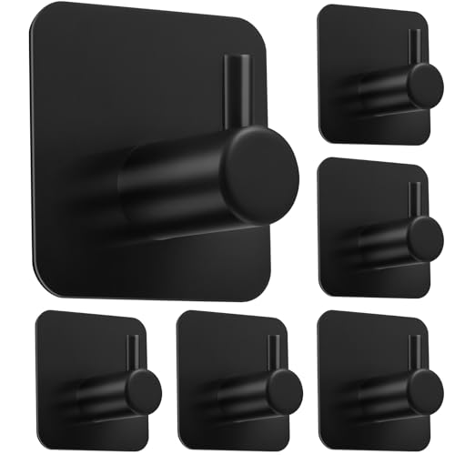MIEWAA Handtuchhalter Ohne Bohren 6er Set Klebehaken Badezimmer Handtuchhaken Edelstahl Wandhaken Haken Selbstklebend Höchstbelastbar bis 10KG Wasserdicht Rostfrei für Bad Küche Schwarz von MIEWAA