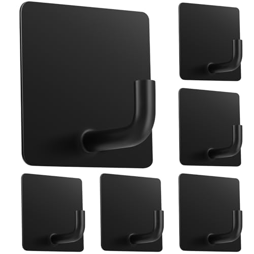 MIEWAA Klebehaken ohne Bohren 6er Set Handtuchhaken Badezimmer Edelstahl Wandhaken Haken Selbstklebend Höchstbelastbar bis 10KG Wasserdicht Rostfrei für Bad Küche Handtuchhalter Schwarz von MIEWAA