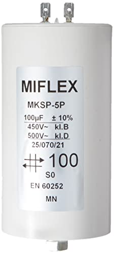 AnlaufKondensator MotorKondensator 100µF 450V 65x119mm Stecker M8 Miflex 100uF von MIFLEX