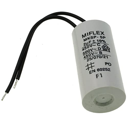 Miflex Miflex 312473Anlaufkondensator Motorkondensator, grau, 2 µF 450 V 25 x 51 mm Kabel 2 uF von MIFLEX