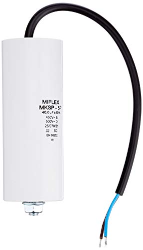 AnlaufKondensator MotorKondensator 40µF 450V 45x114mm Leitung M8 ; Miflex ; 40uF von MIFLEX