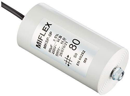 AnlaufKondensator MotorKondensator 80µF 450V 60x119mm Leitung M8 ; Miflex ; 80uF von MIFLEX