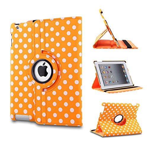 Auto Sleep/Wake Funktion iPad Smart Case Cover für 20,1 cm Apple iPad 2/3/4 mit 360 Grad drehbar Funktion als Geschenk (Polka Dot Orange) von MIFXIN