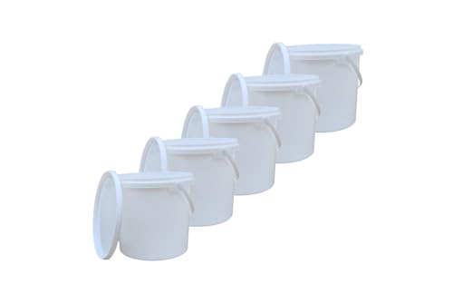 MIG Eimer mit Deckel 5L weiß - 5X 5 Liter stapelbare Plastikeimer mit Deckel - Vielseitiger Baueimer mit Deckel für Haushalt und Industrie - Kleiner Kübel mit Deckel geeignet für Hundefutter von MiG