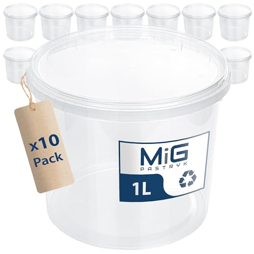 MIG Transparente Eimer mit Deckel 1L - 10x 1L Luftdicht & Lebensmittelecht Plastikeimer mit Deckel - Stapelbare Kleine Eimer für Haushalt & Industrie -Ideal Kübel mit Deckel zum Einlegen & Lagern MIG Transparente Eimer mit Deckel 1L - 10x 1L Luftdicht & Lebensmittelecht Plastikeimer mit Deckel - Stapelbare Kleine Eimer für Haushalt & Industrie -Ideal Kübel mit Deckel zum Einlegen & Lagern von MiG