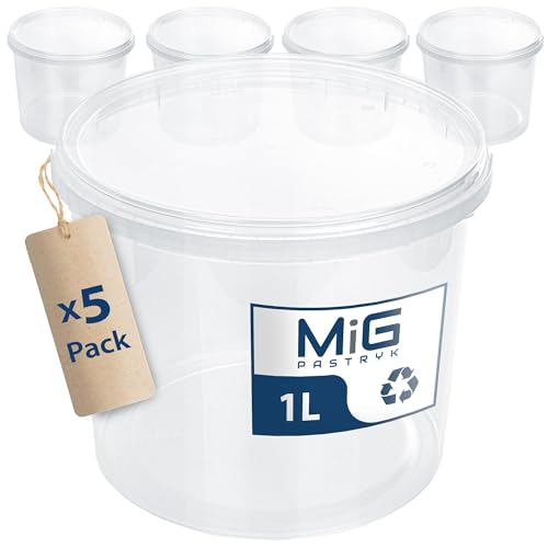 MIG Transparente Eimer mit Deckel 1L - 5X 1L Luftdicht & Lebensmittelecht Plastikeimer mit Deckel - Stapelbare Kleine Eimer für Haushalt & Industrie -Ideal Kübel mit Deckel zum Einlegen & Lagern MIG Transparente Eimer mit Deckel 1L - 5X 1L Luftdicht & Lebensmittelecht Plastikeimer mit Deckel - Stapelbare Kleine Eimer für Haushalt & Industrie -Ideal Kübel mit Deckel zum Einlegen & Lagern von MiG